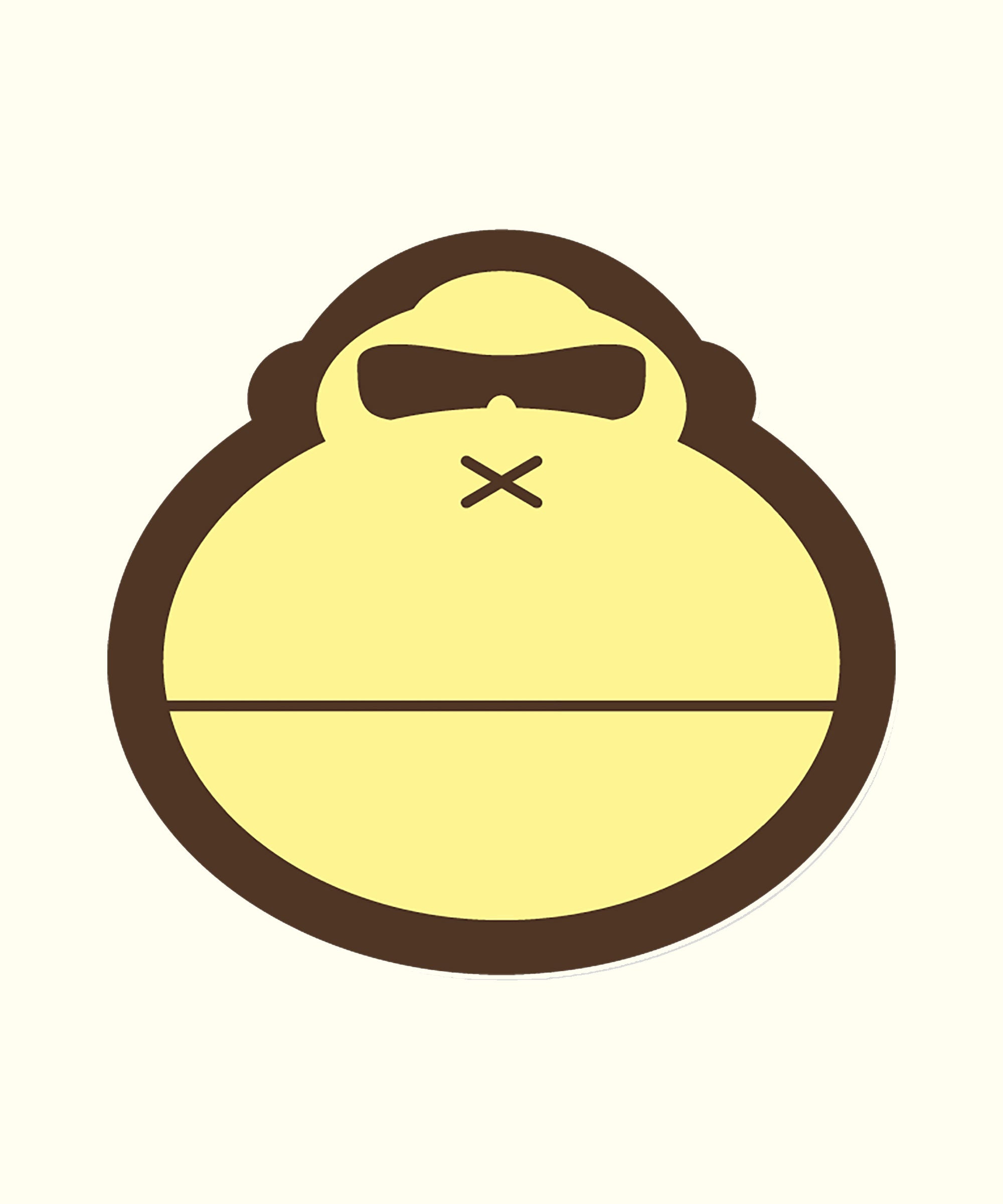 Yellow monkey face sticker with sunglasses and a simple design. Ideal for customizing your accessories. Sun Bum.