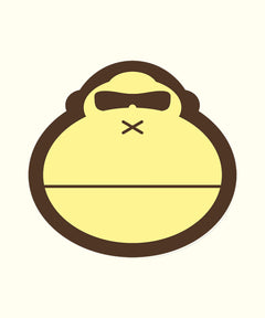 Yellow monkey face sticker with sunglasses and a simple design. Ideal for customizing your accessories. Sun Bum.