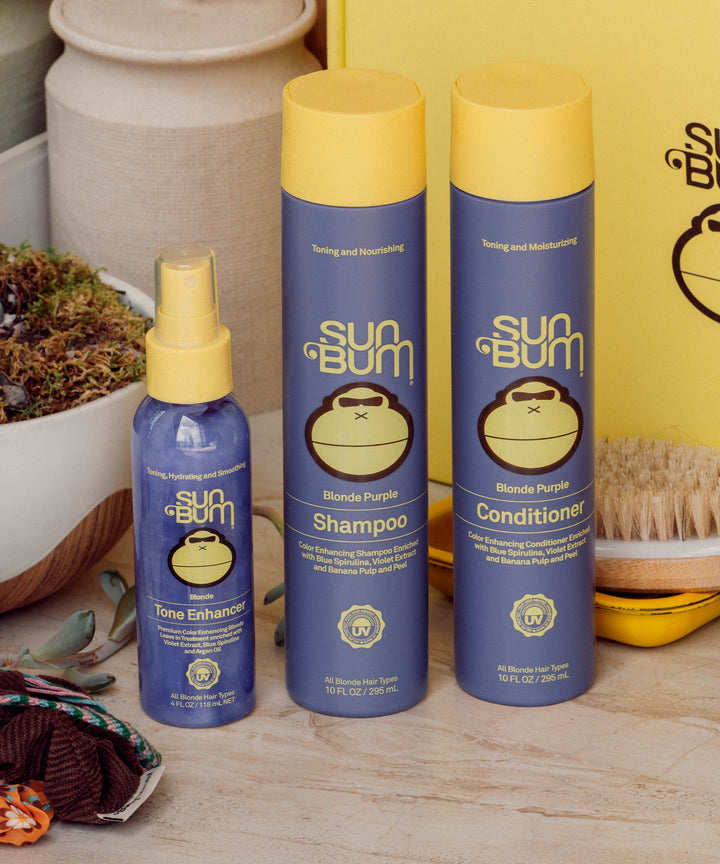 Blonde Purple Shampoo, Conditioner, and Tone Enhancer set for toning and UV protection - Blonde Purple Collection - Sun Bum